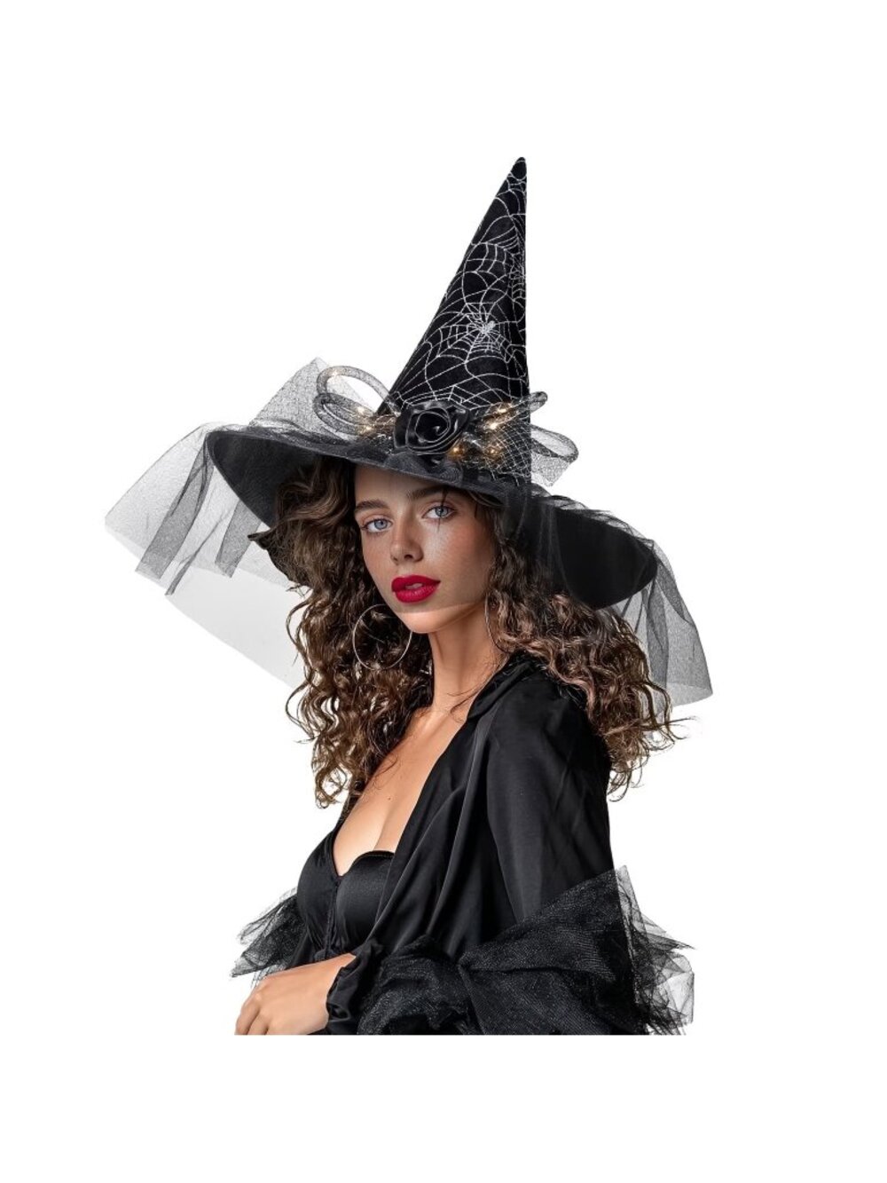 Halloween Witch Hats for Women with Lamp Cosplay Party Halloween Costume Black